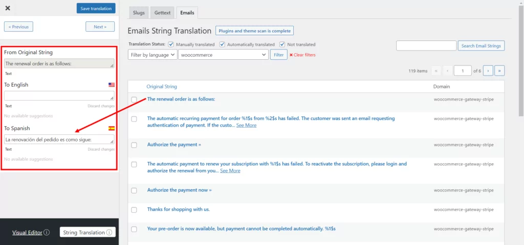 Traduzione di stringhe e-mail di WooCommerce