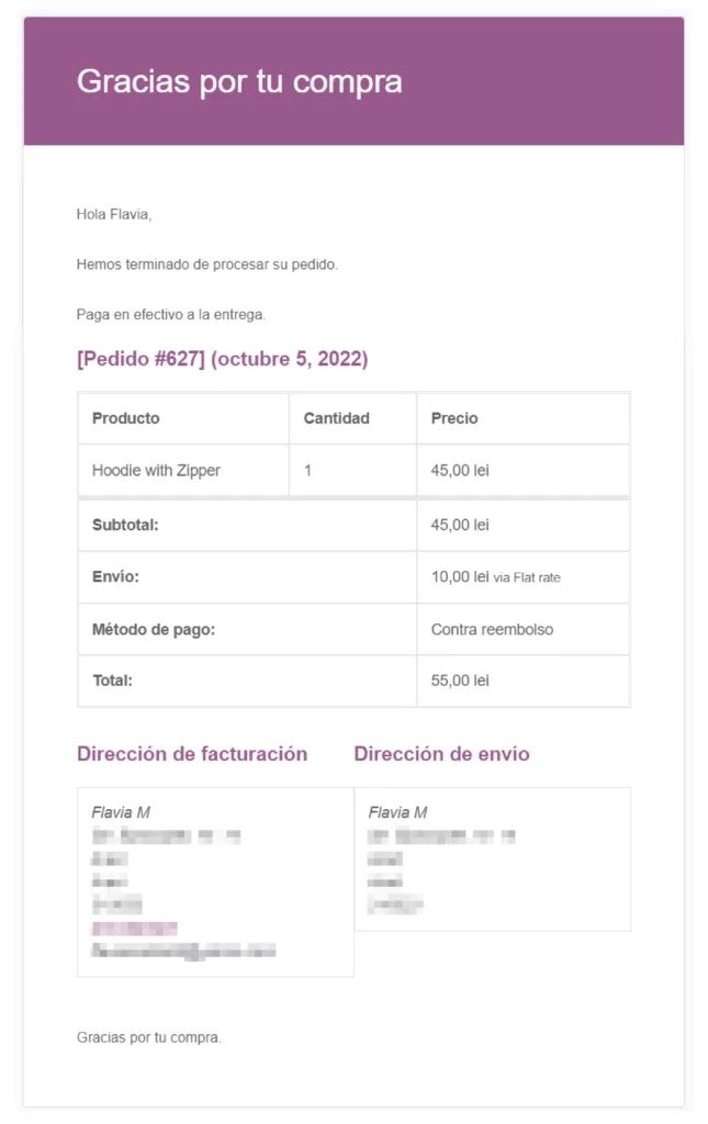 Traduzione e-mail WooCommerce in spagnolo
