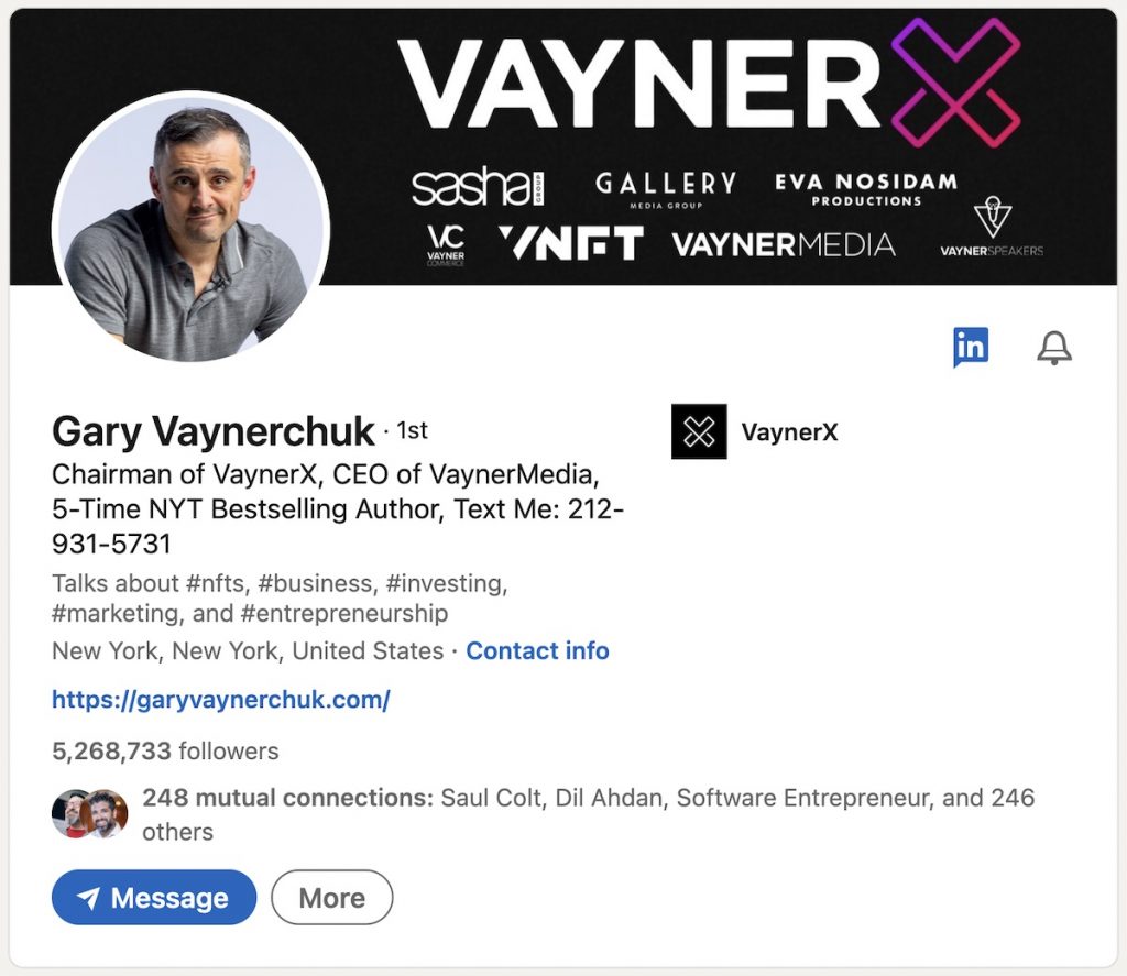 Perfil do LinkedIn de Gary Vaynerchuck