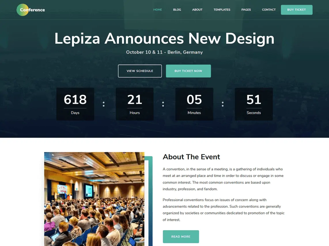 konferensi - tema wordpress halaman arahan gratis yang elegan
