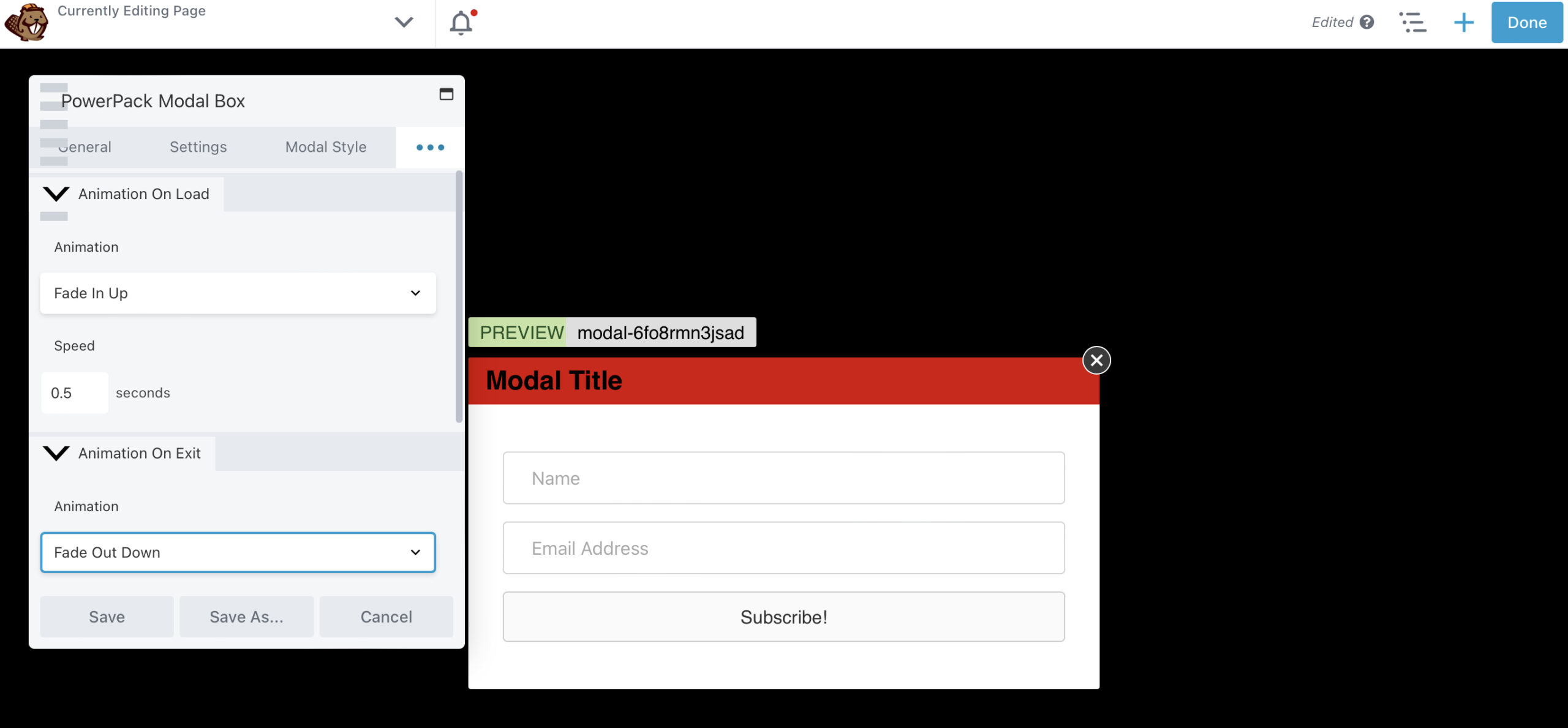 Aggiunta di animazioni ai popup di Beaver Builder