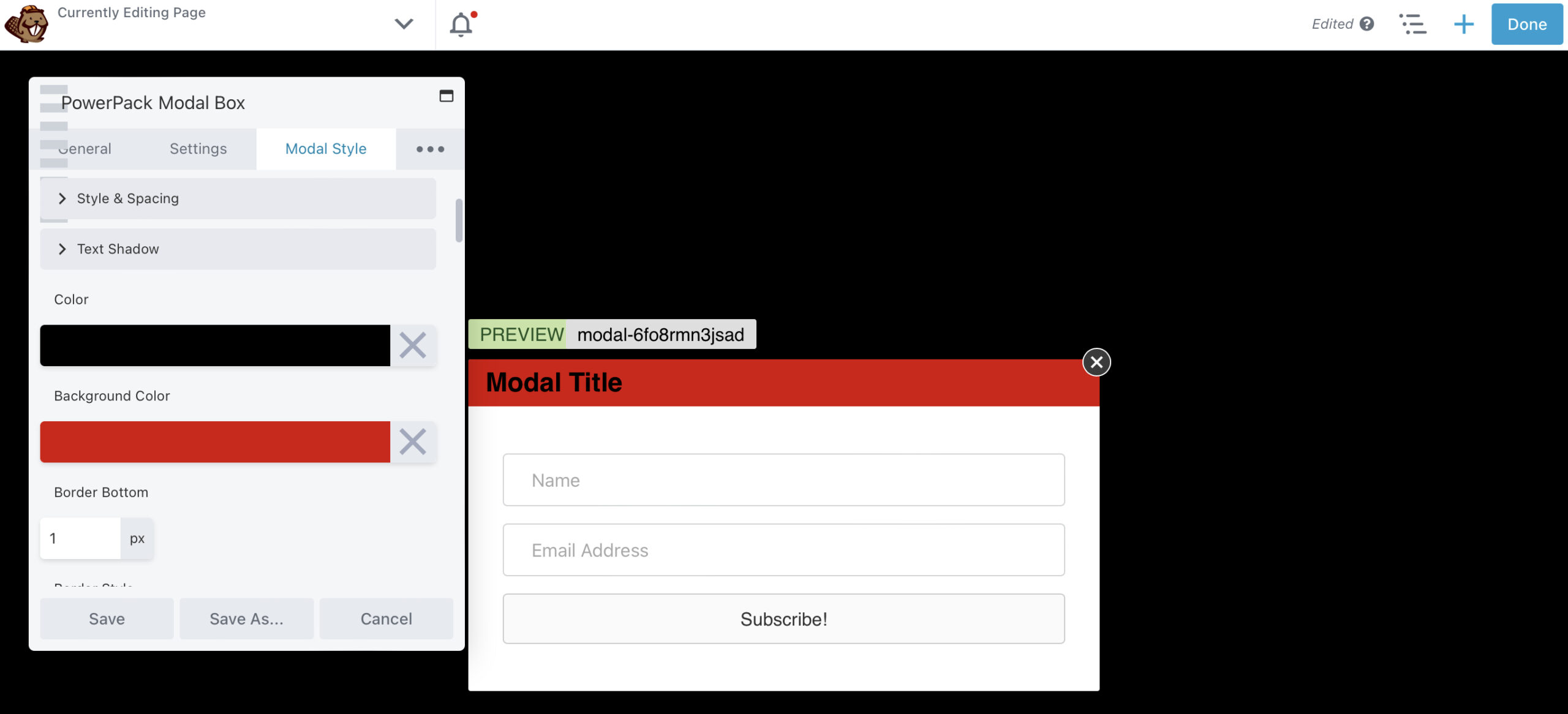Modifica dello stile del popup in Beaver Builder