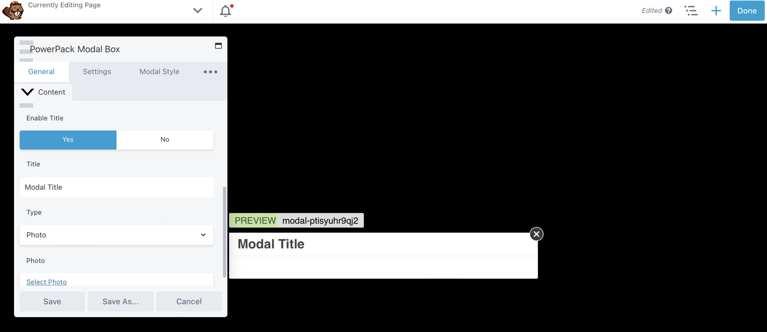 Scegliere il tipo di contenuto da visualizzare nel popup di Beaver Builder