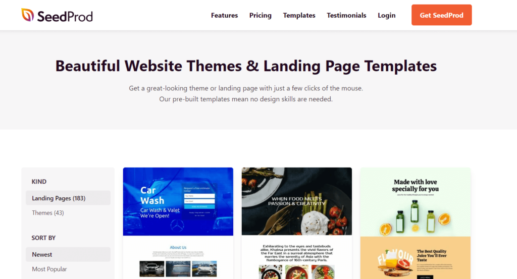 ตัวอย่างหน้า Landing Page ของ Seed Prod