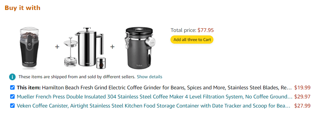 Exemplo de venda cruzada na Amazon