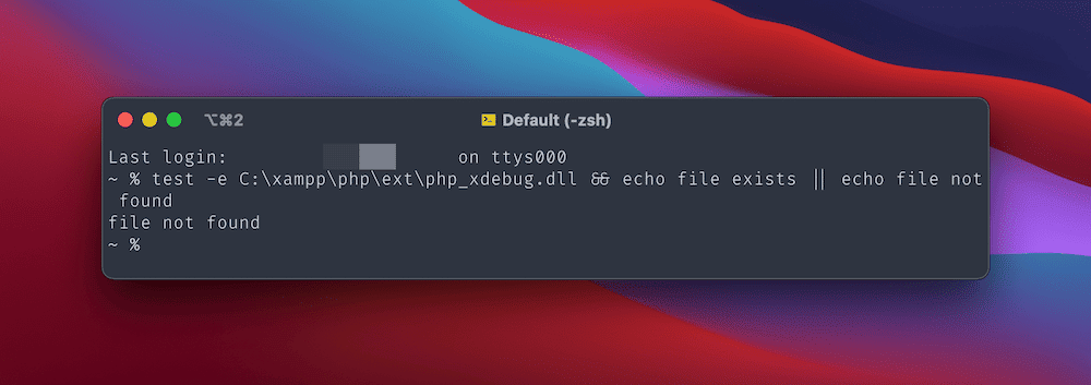 Bir sürenin olup olmadığını test etmek için bir parçacığı gösteren bir Terminal penceresi. Olursa, Terminal çıktı verir