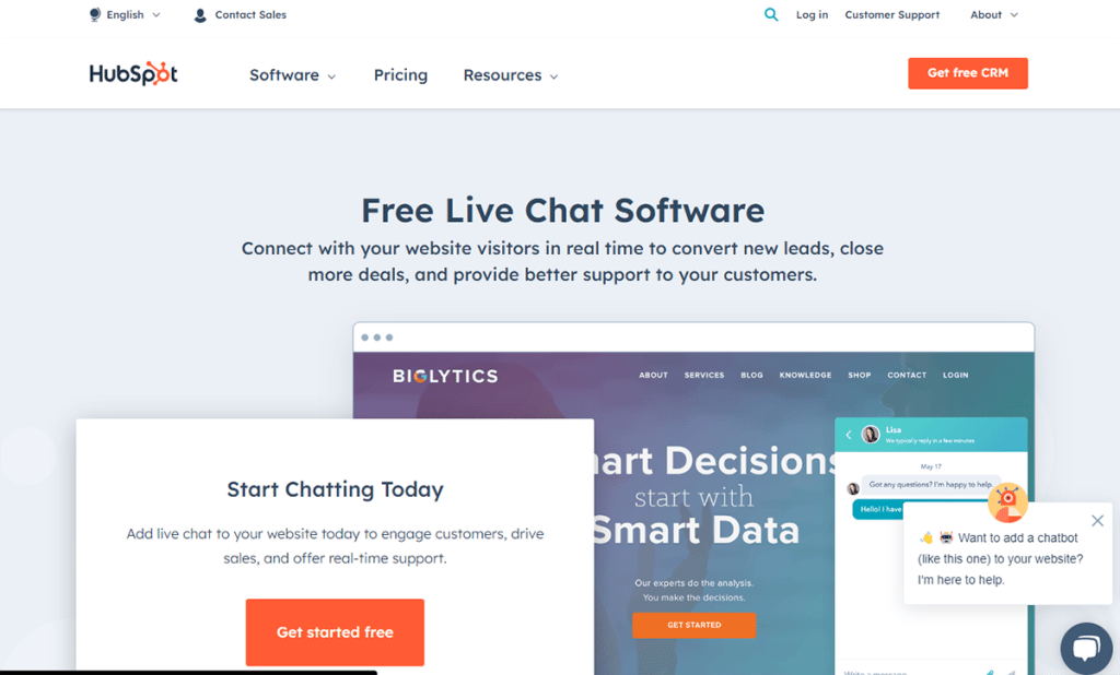 chat dal vivo di hubspot