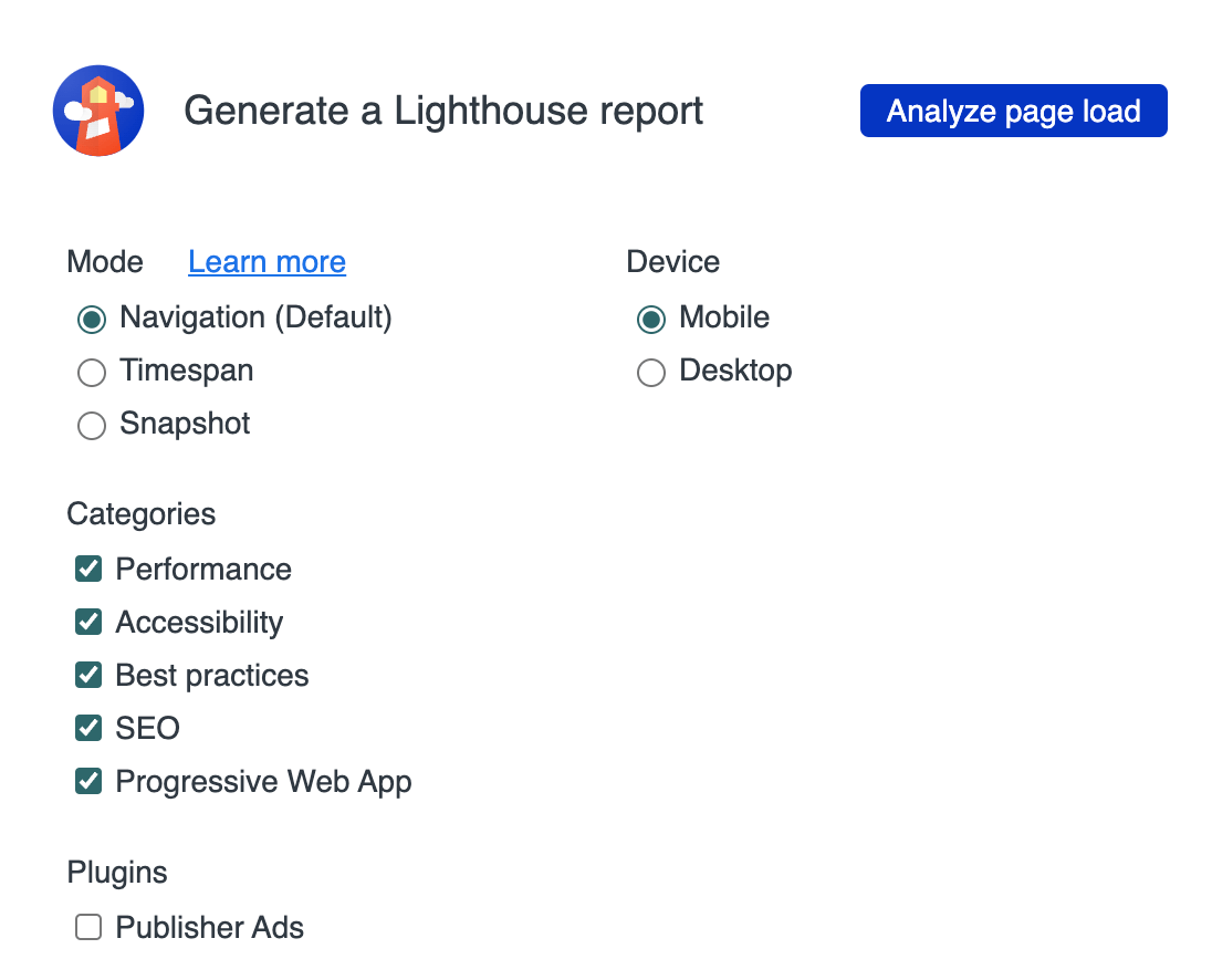 分析 Lighthouse 中的頁面加載按鈕