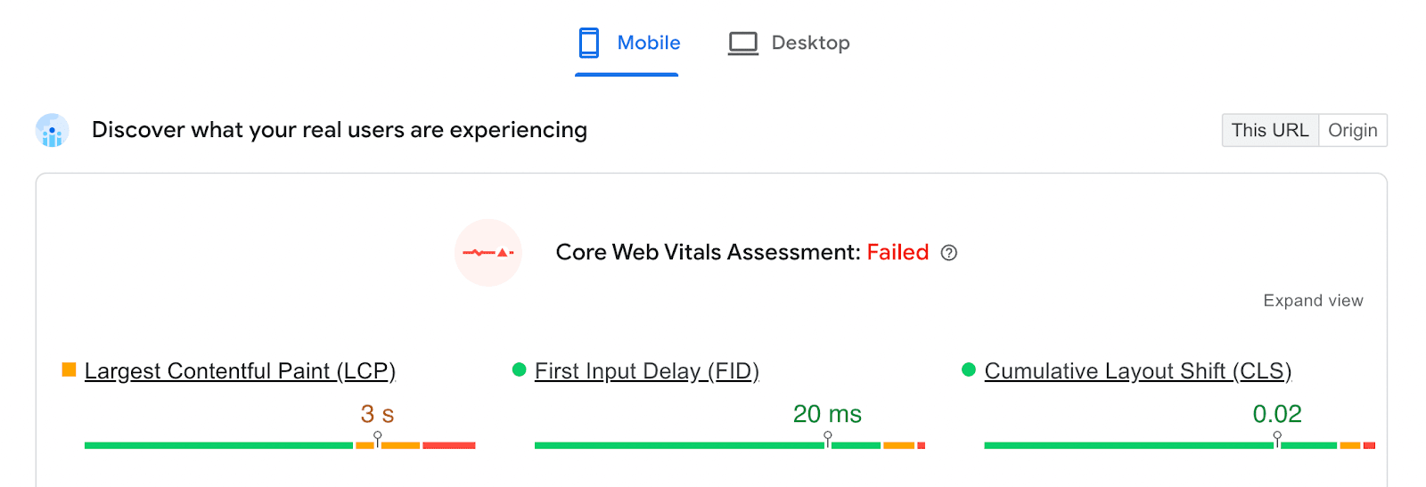 來自 Google PageSpeed 的結果，顯示 LCP、FID 和 CLS 的分數