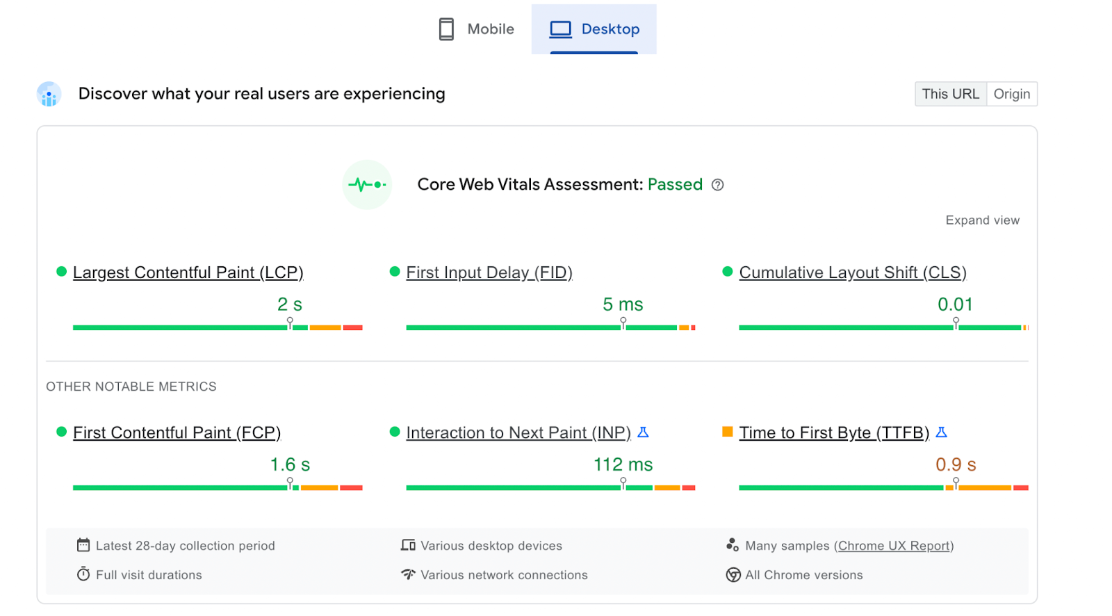 核心 Web Vitals 的桌面視圖