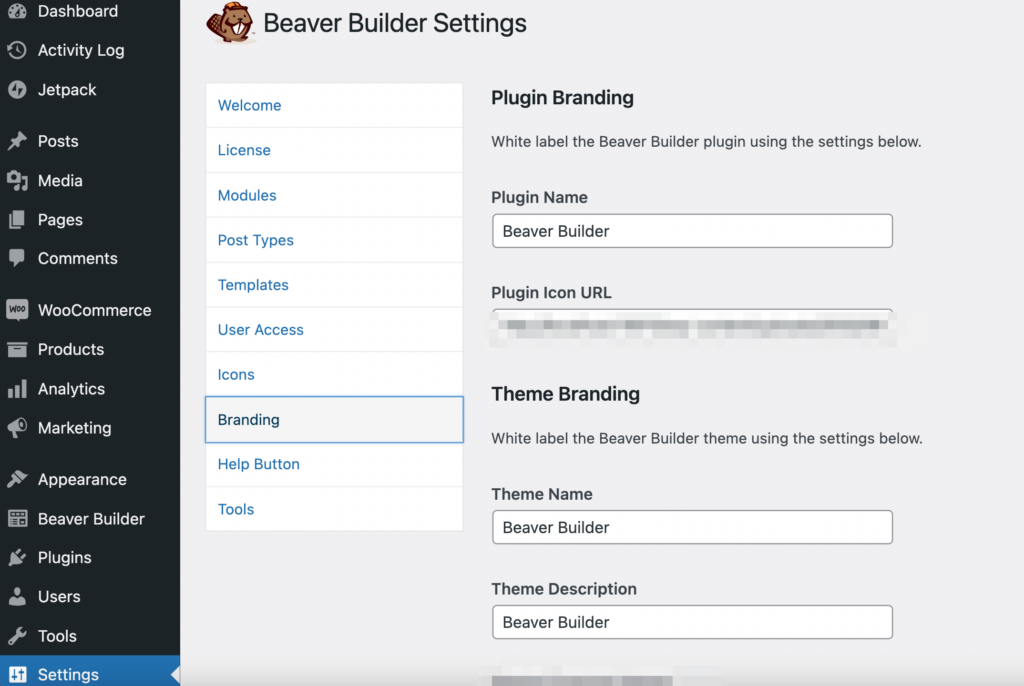 Beaver Builder 設置頁面。