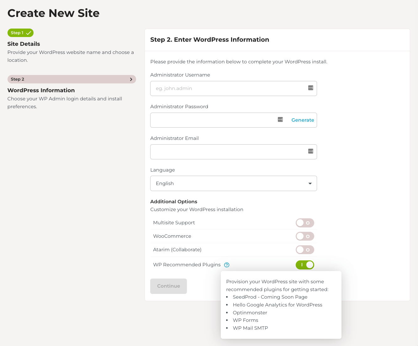 Revisión de Rocket.net: paso 2 para instalar un sitio