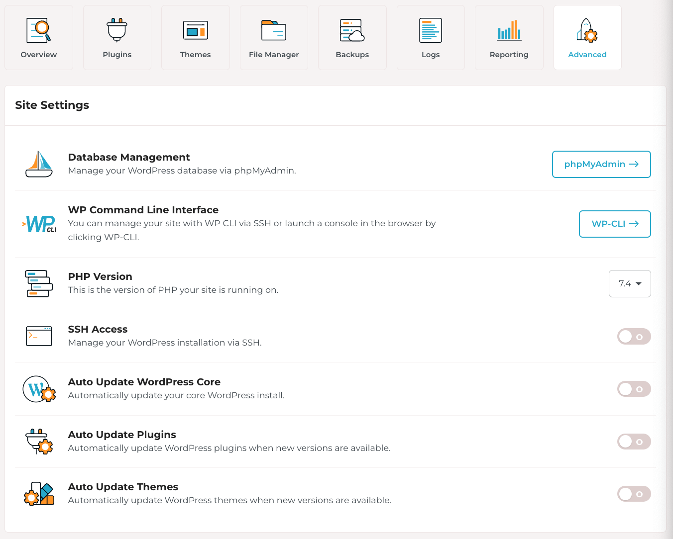 Pestaña de configuración avanzada en Rocket