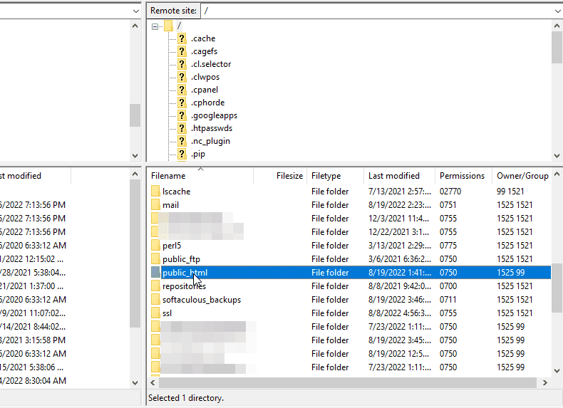 Otwórz folder public_html w FileZilla