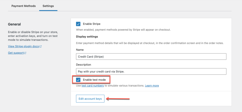 تفعيل وضع اختبار Stripe WooCommerce