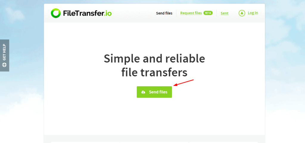 página de inicio de transferencia de archivos