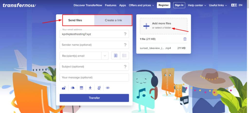 Transferir ahora Opciones para compartir
