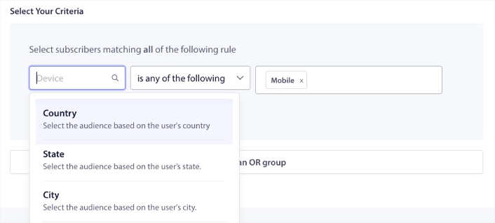 Filtrar grupo de público por geolocalização