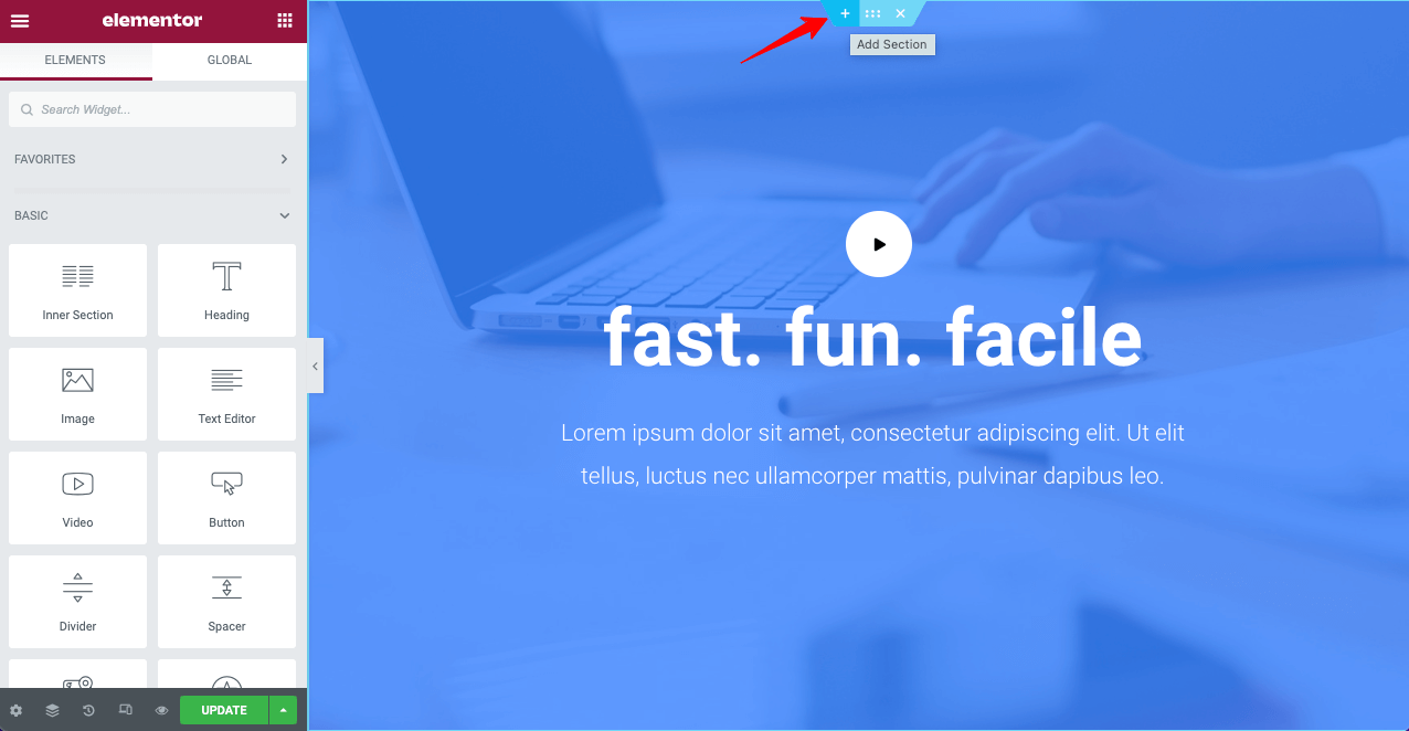 كيفية إنشاء رأس شفاف لزج للعنصر (دليل خطوة بخطوة) 11 Add a New Section to Create Header with Elementor