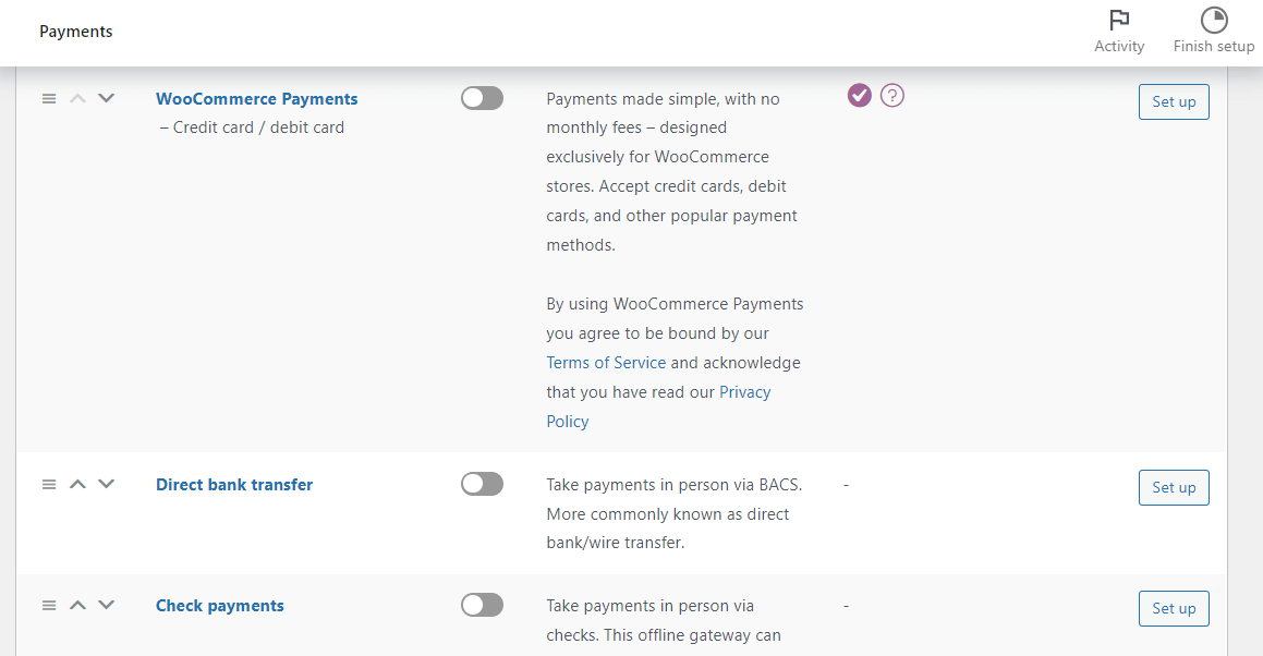 خيارات الدفع WooCommerce