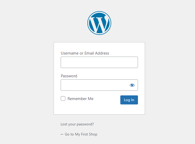 شاشة تسجيل الدخول عند إنشاء متجر عبر الإنترنت باستخدام WordPress