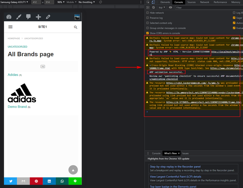 Console développeur de validation Google AMP
