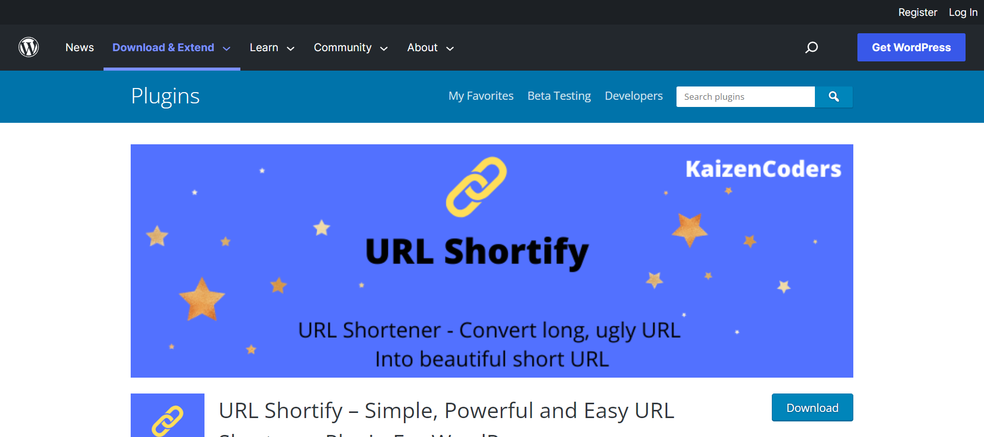 URL Shortify البرنامج المساعد