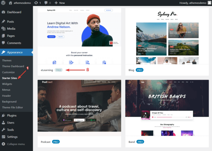 WordPress 管理エリアのシドニーのスターター サイト