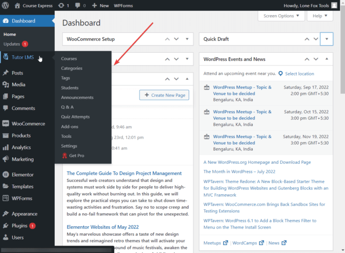 チューター LMS、管理メニュー