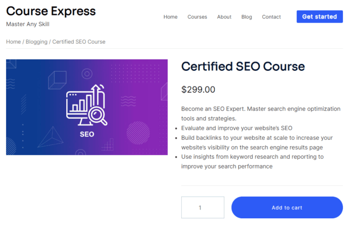 Tutor LMS、有料コースの例のフロントエンド ビュー