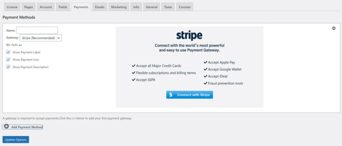 Configuración de pago de MemberPress
