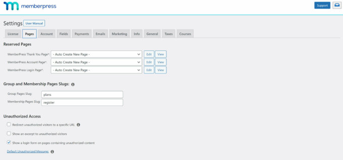 Configuración de MemberPress