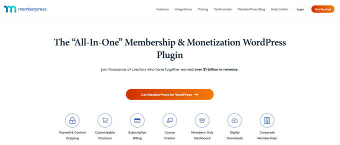 Página de inicio de MemberPress