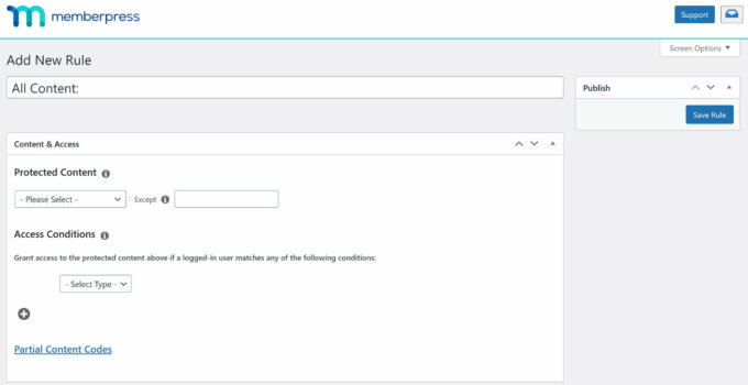 Configuración de reglas de contenido de MemberPress