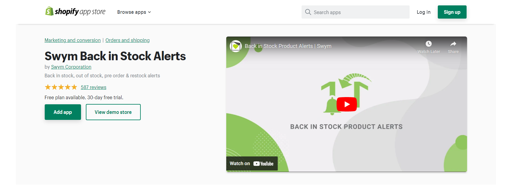 Avvisi di nuovo in Stock Swym - Shopify di nuovo in Stock Apps