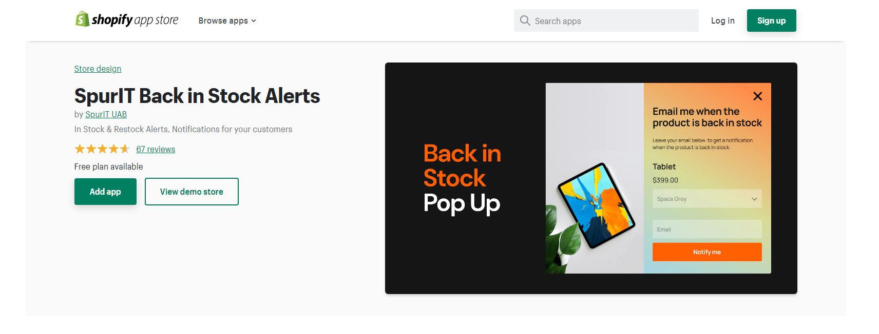 Avvisi SpurlIT di nuovo in stock - Shopify di nuovo nelle app di stock