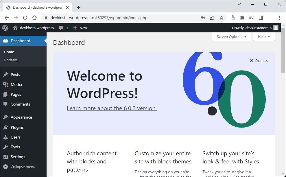 Selamat datang di layar admin WordPress.