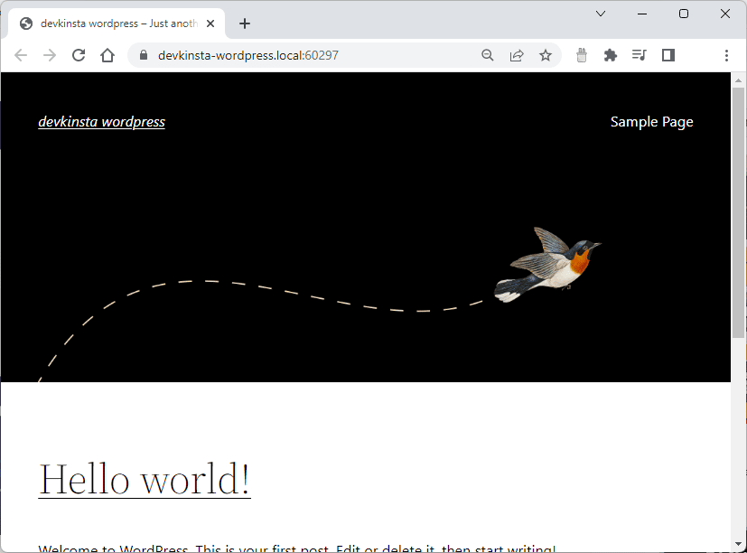 Halaman beranda situs WordPress lokal Anda.
