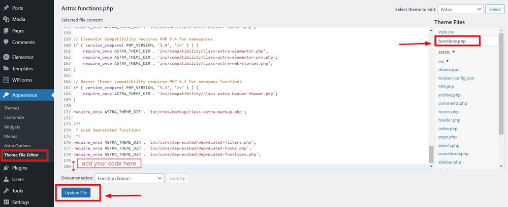 WordPress 관리자에서 function.php에 액세스