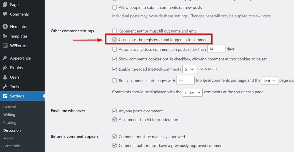 WordPress 스팸 댓글과 싸우기 위해 로그인한 사용자 설정