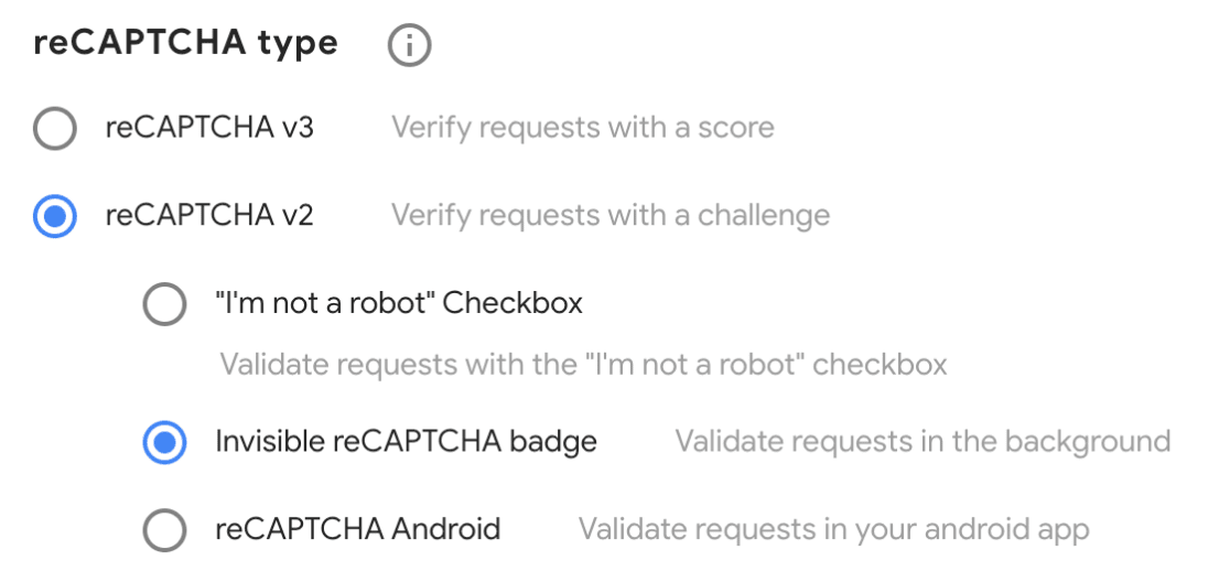 Select reCAPTCHA type to use