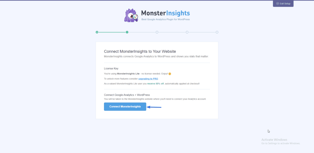 Haga clic en Conectar MonsterInsights