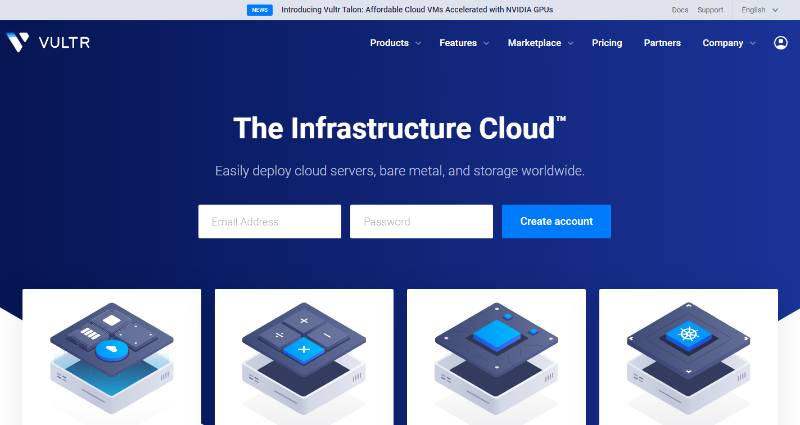 página de inicio de Vultr