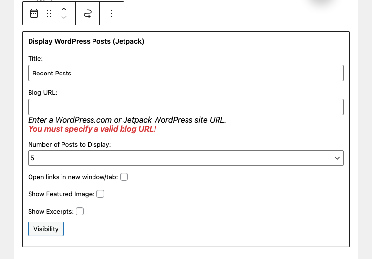 Jetpack 显示 WordPress 帖子小部件的选项
