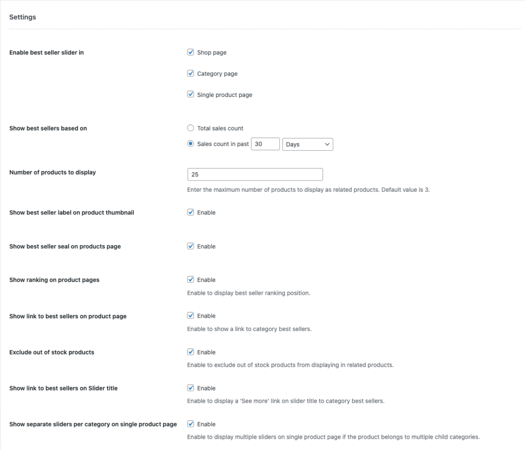 WebToffee WooCommerce Bestseller Impostazioni generali