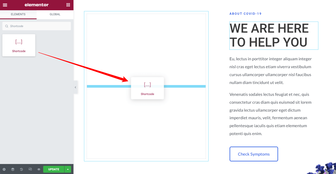 Elementor に Lottie アニメーションを追加する方法 (3 つの簡単な方法) 4 Drag and Drop the Shortcode widget to add Lottie Animation in Elementor Website