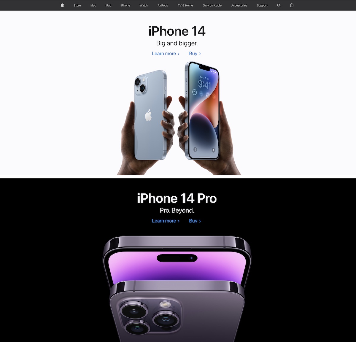 لقطة شاشة لصفحة Apple الرئيسية