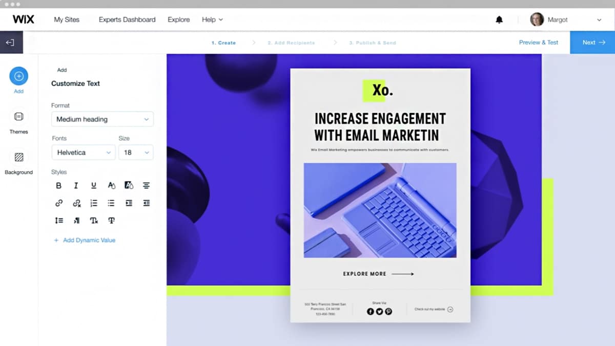 Interfaccia utente Wix per la creazione di siti Web