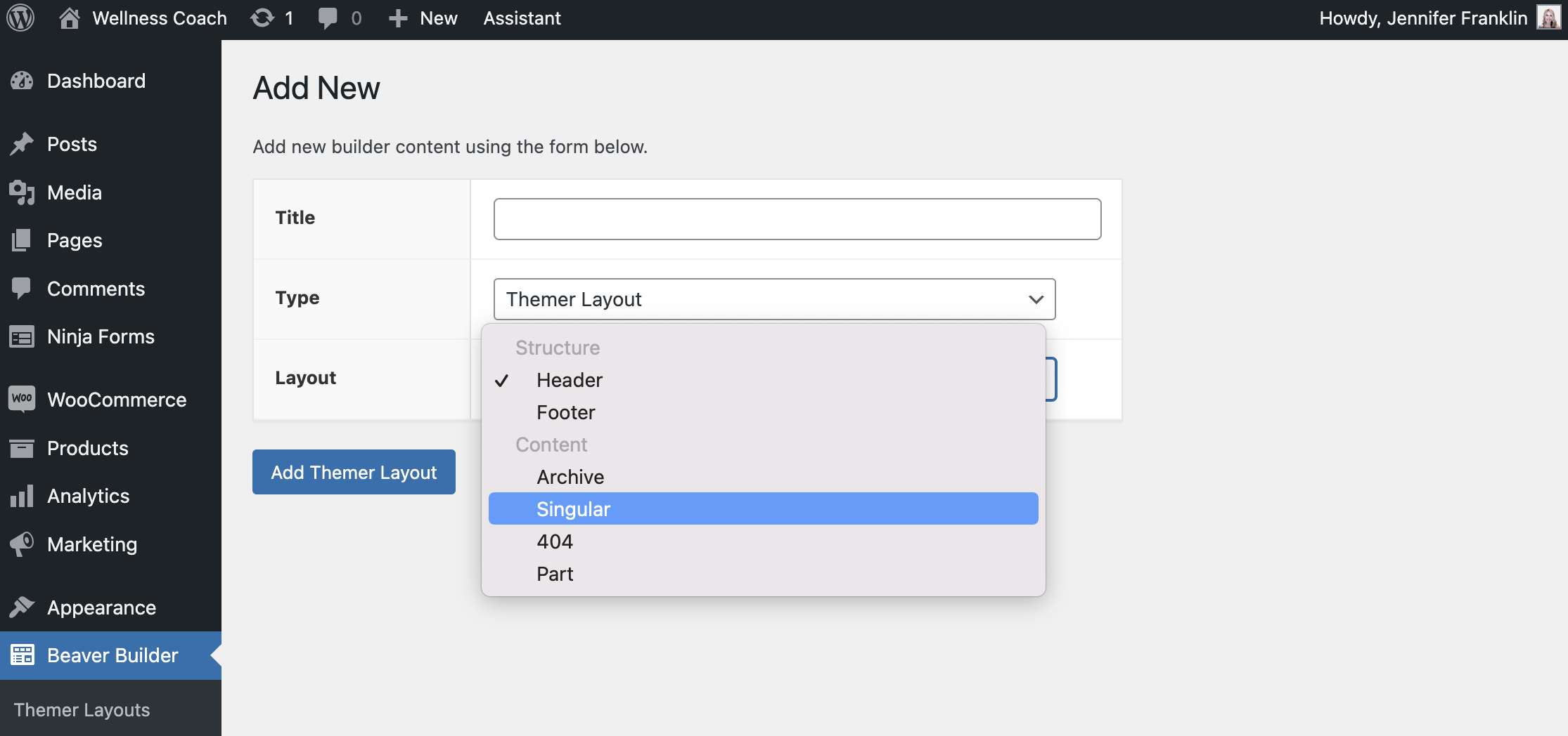 Aggiungi un nuovo layout singolare di Beaver Theme