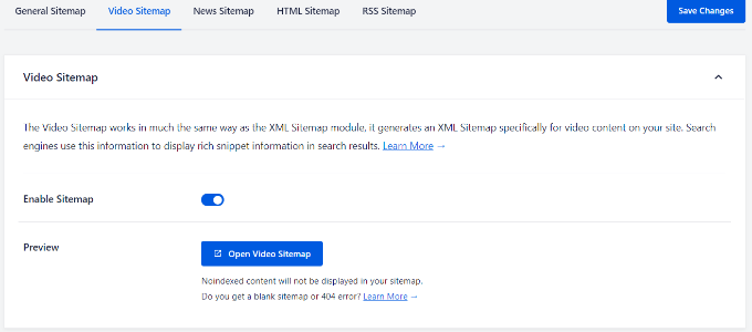 Video site haritasını etkinleştir